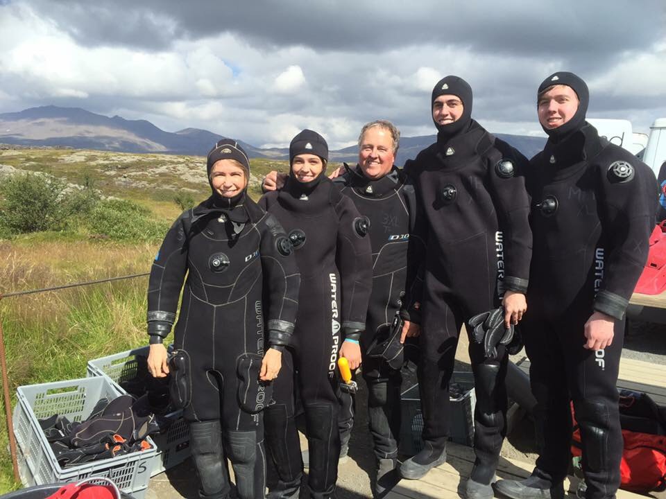 Getting ready to scuba in Iceland.